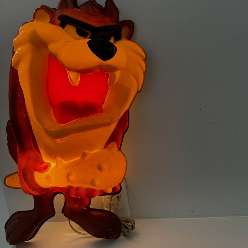 Vintage Looney Tunes Taz Headlites Tasmanian Devil Blow Mold Wall Lamp 22” RARE